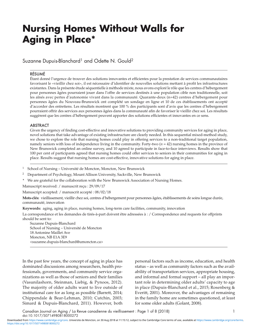 (PDF) Nursing Homes Without Walls for Aging in Place