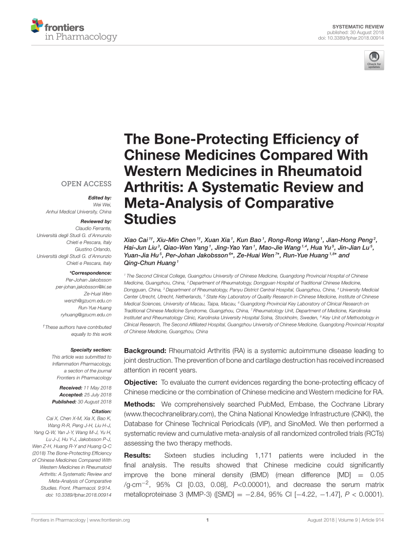 Pdf The Bone Protecting Efficiency Of Chinese Medicines Compared With Western Medicines In Rheumatoid Arthritis A Systematic Review And Meta Analysis Of Comparative Studies