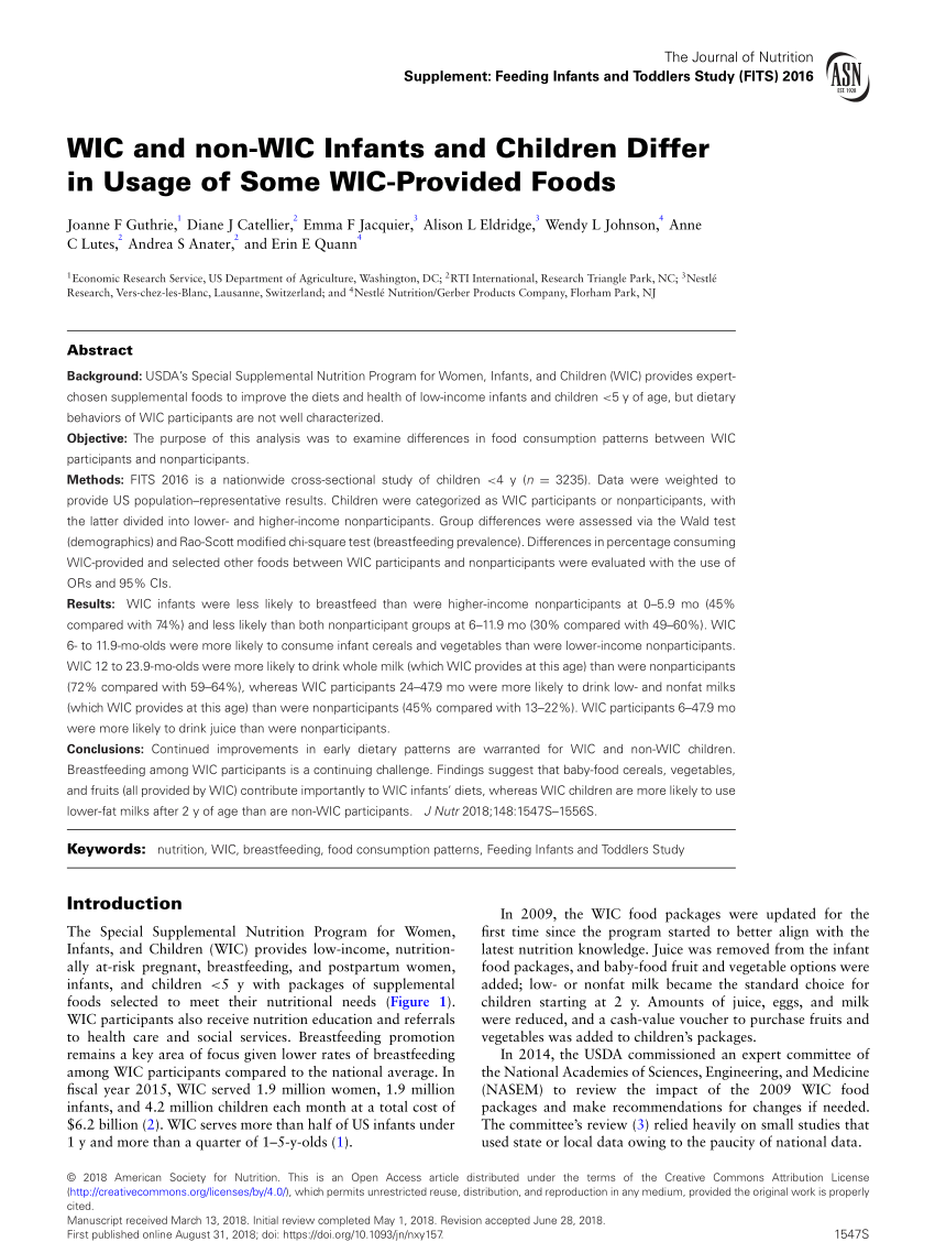 The Supplemental Nutrition Program for Women, Infants and Children (WIC)