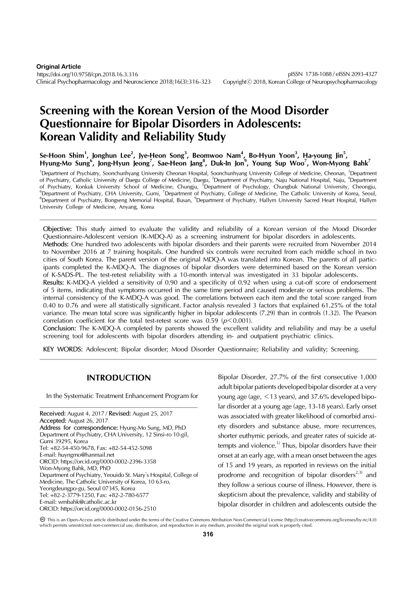 mood disorder questionnaire reliability and validity