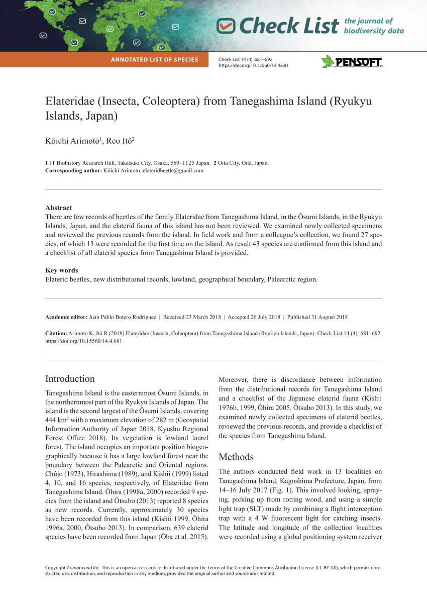 Pdf Elateridae Insecta Coleoptera From Tanegashima Island Ryukyu Islands Japan