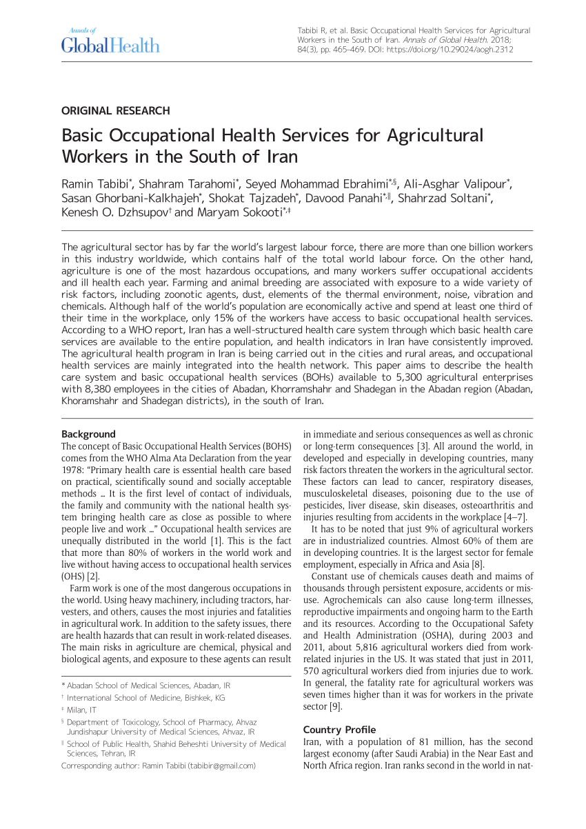 PDF) Basic Occupational Health Services for agricultural workers ...