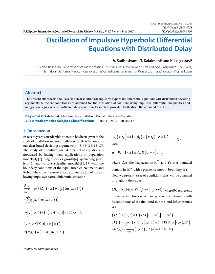 Pdf Oscillation Of Impulsive Hyperbolic Differential Equations With Distributed Delay