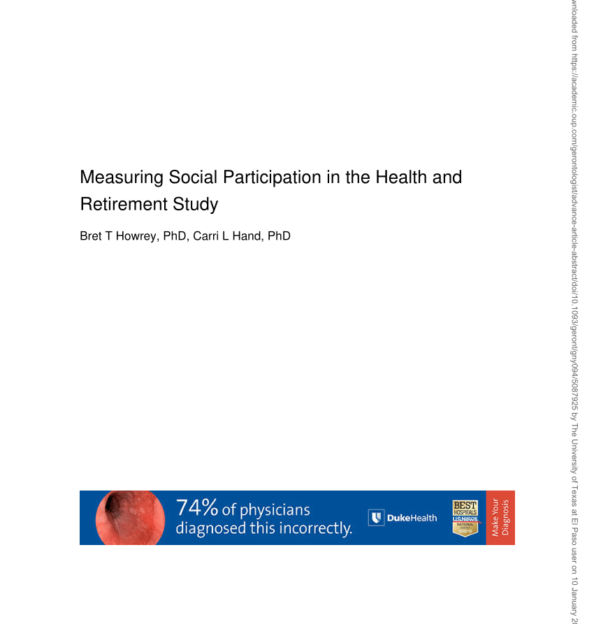 Pdf Measuring Social Participation In The Health And Retirement Study