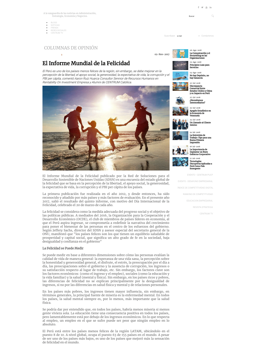 Pdf Revista Centrum Al Día Título El Informe Mundial De La Felicidad 9779