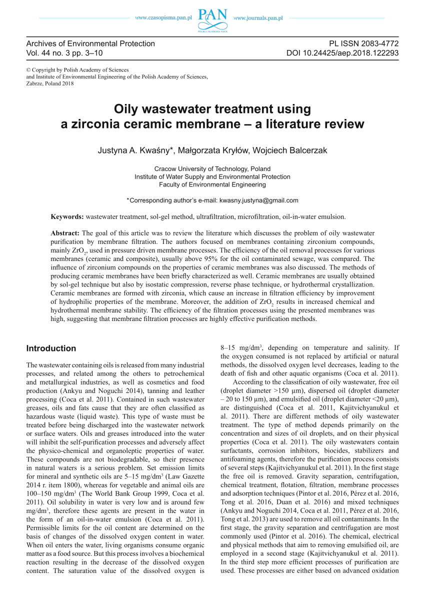 review of literature on wastewater treatment