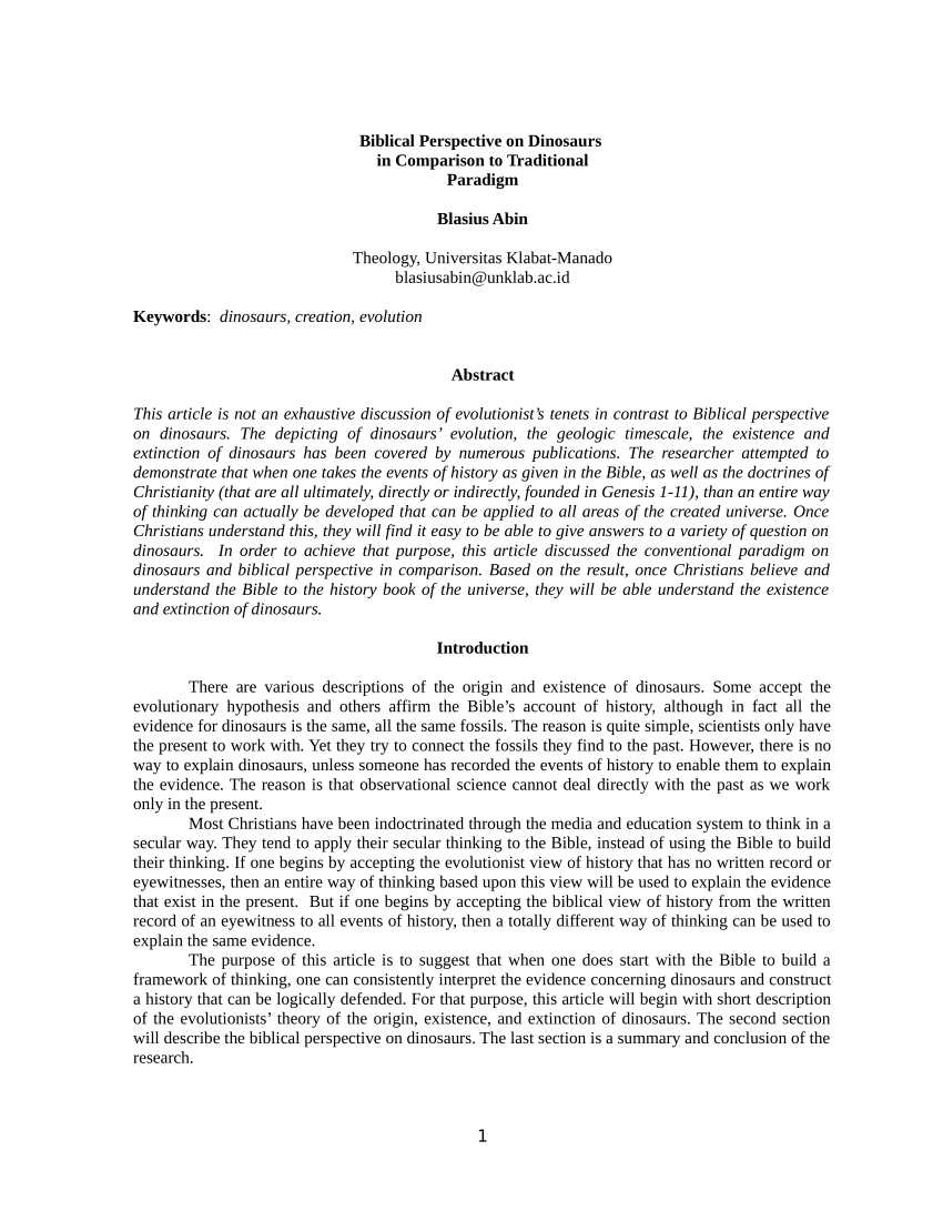 (PDF) BIBLICAL PERSPECTIVE ON DINOSAURS IN COMPARISON TO TRADITIONAL ...