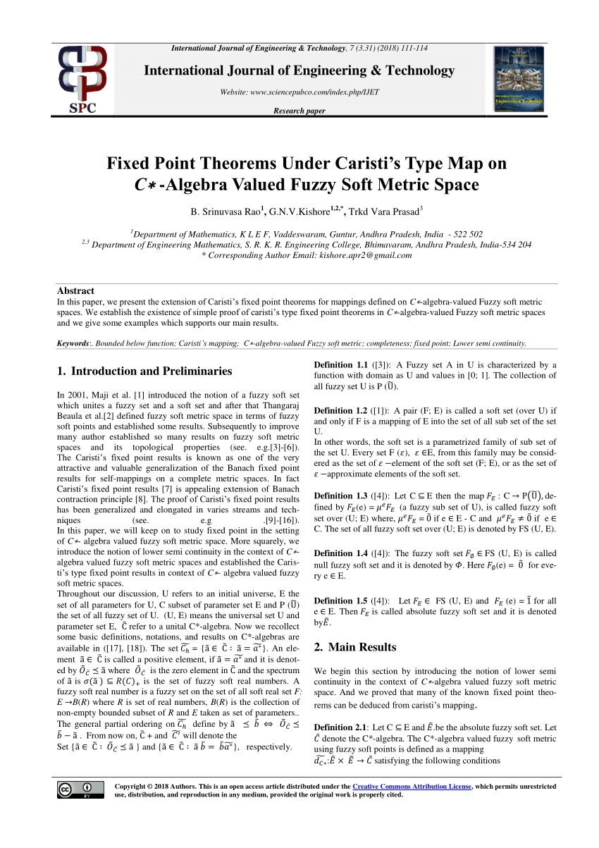 Pdf Fixed Point Theorems Under Caristi S Type Map On C Algebra Valued Fuzzy Soft Metric Space