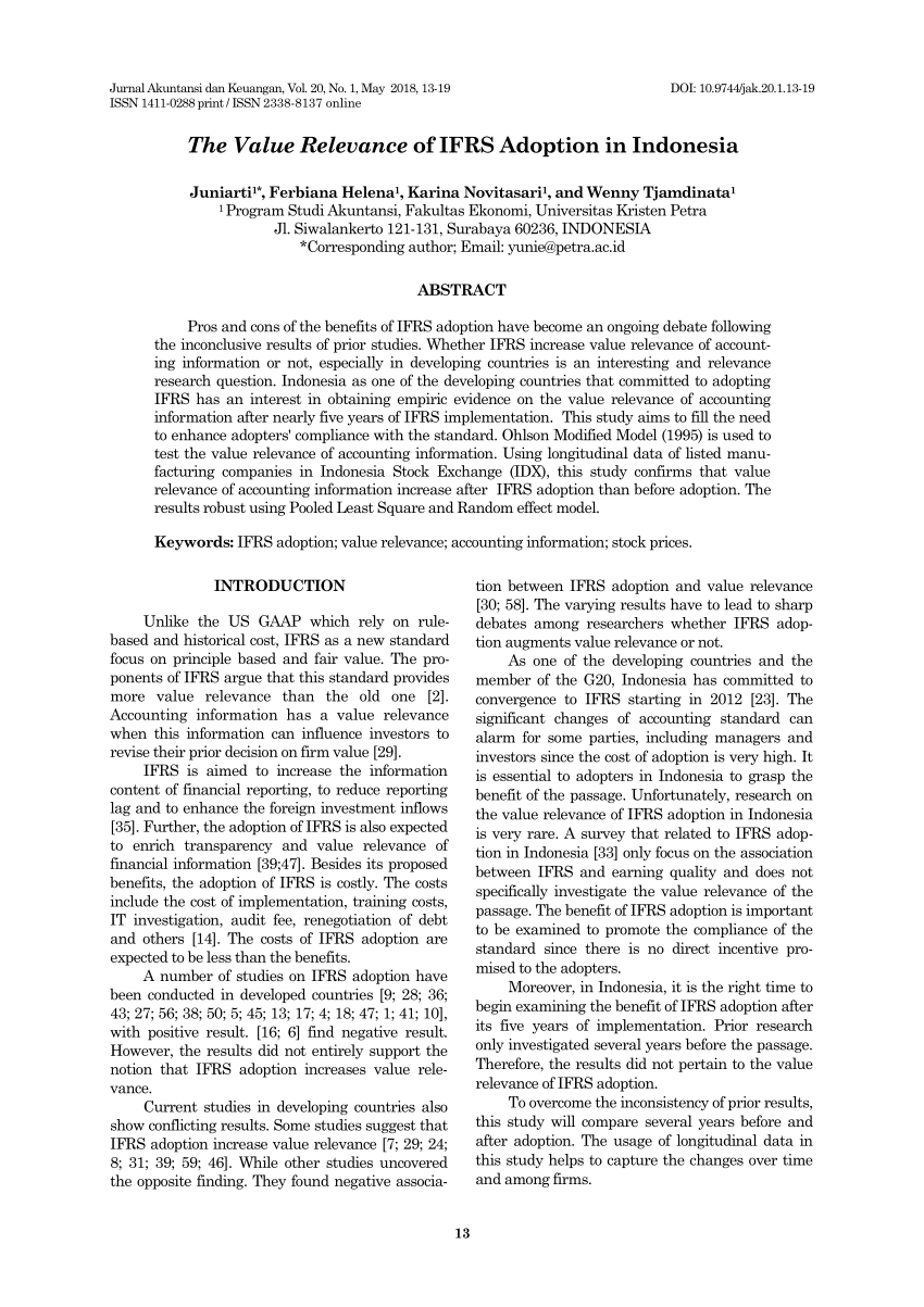 Pdf The Value Relevance Of Ifrs Adoption In Indonesia