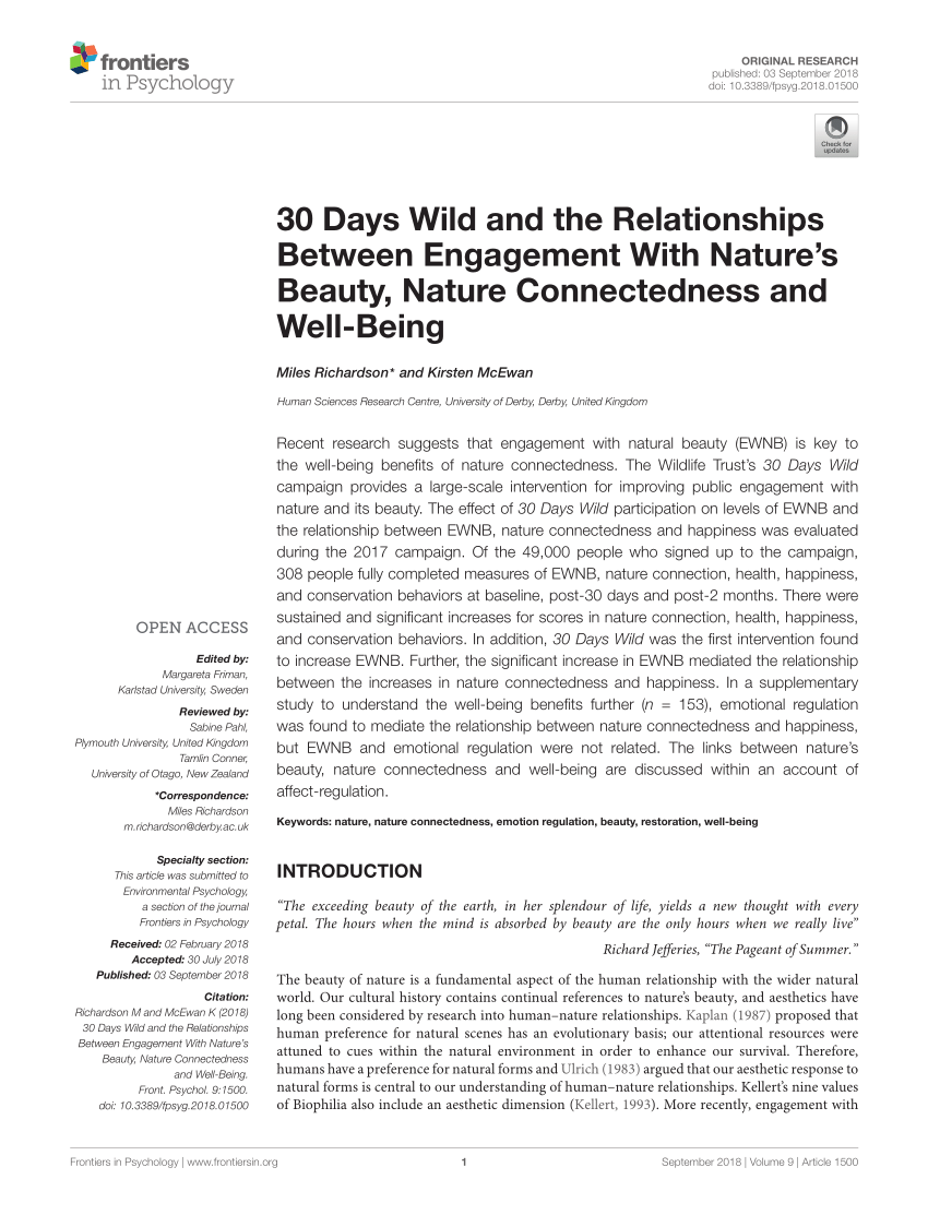 Wild and Well: Nature Connection, Wellbeing and Meaning in Life