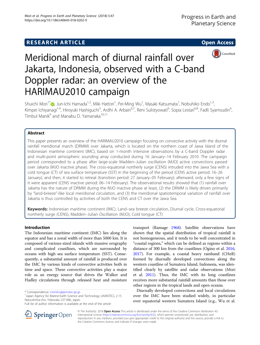 Pdf Meridional March Of Diurnal Rainfall Over Jakarta Indonesia Observed With A C Band Doppler Radar An Overview Of The Harimau2010 Campaign