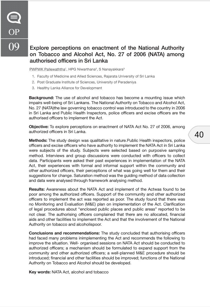 Pdf Explore Perceptions On Enactment Of The National Authority On Tobacco And Alcohol Act No 27 Of 06 Nata Among Authorised Officers In Sri Lanka