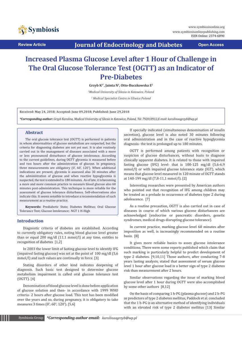 (PDF) Increased Plasma Glucose Level after 1 Hour of ...