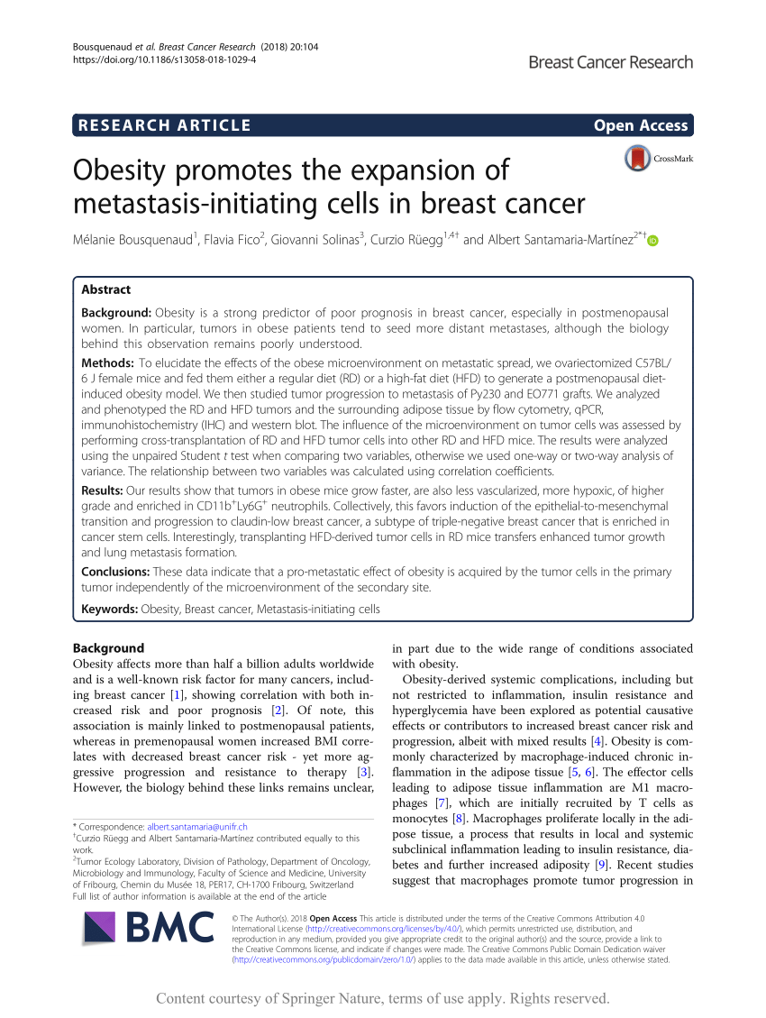 PDF Obesity promotes the expansion of metastasis initiating cells