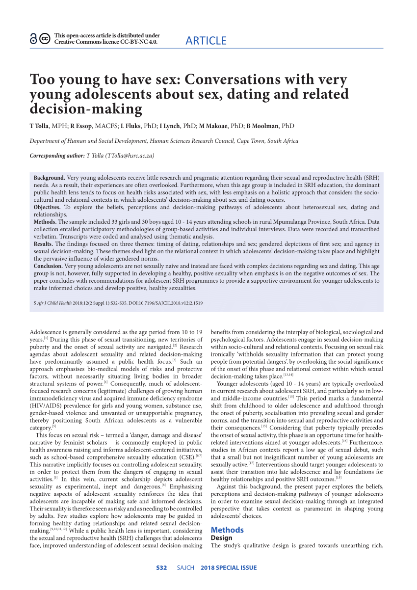 PDF) Too young to have sex: Conversations with very young adolescents about  sex, dating and related decision-making