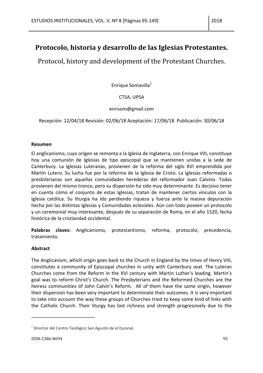 PDF) Protocolo, historia y desarrollo de las Iglesias Protestantes  /Protocol, history and development of the Protestant Churches