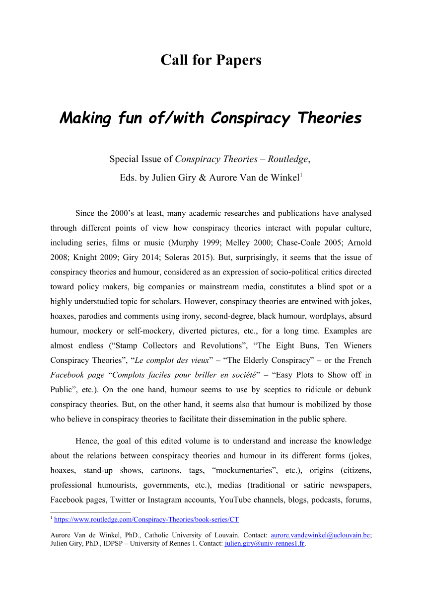 outline for conspiracy theory research paper