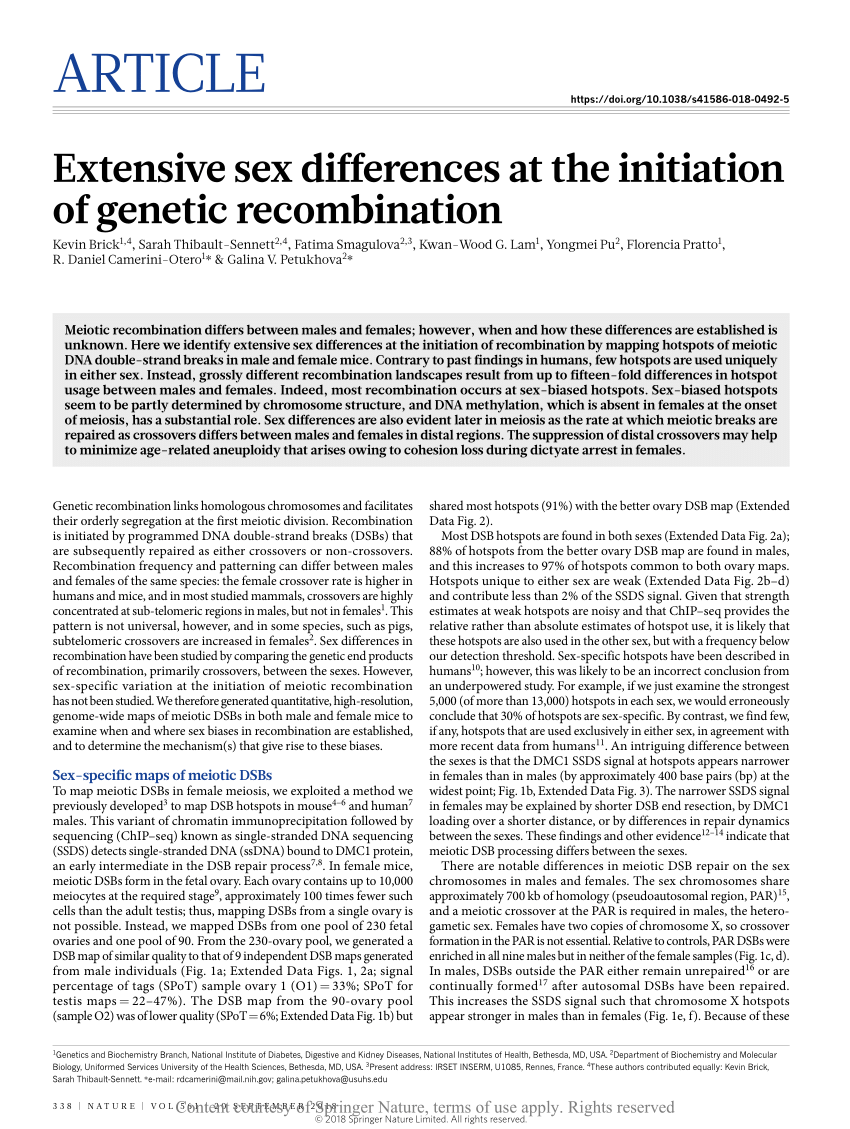 Extensive Sex Differences At The Initiation Of Genetic Recombination Request Pdf