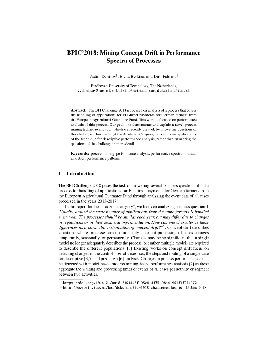Pdf Bpic 2018 Mining Concept Drift In Performance Spectra Of Images, Photos, Reviews