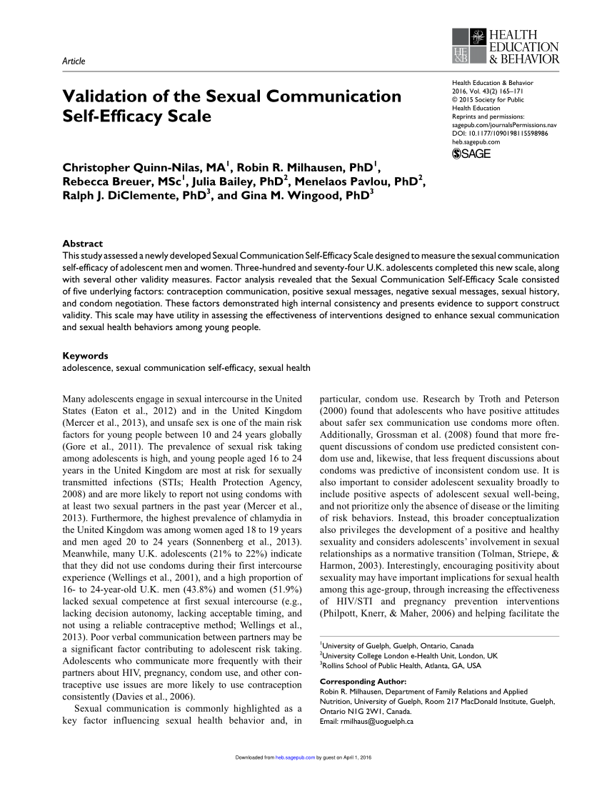 PDF The sexual communication self efficacy scale