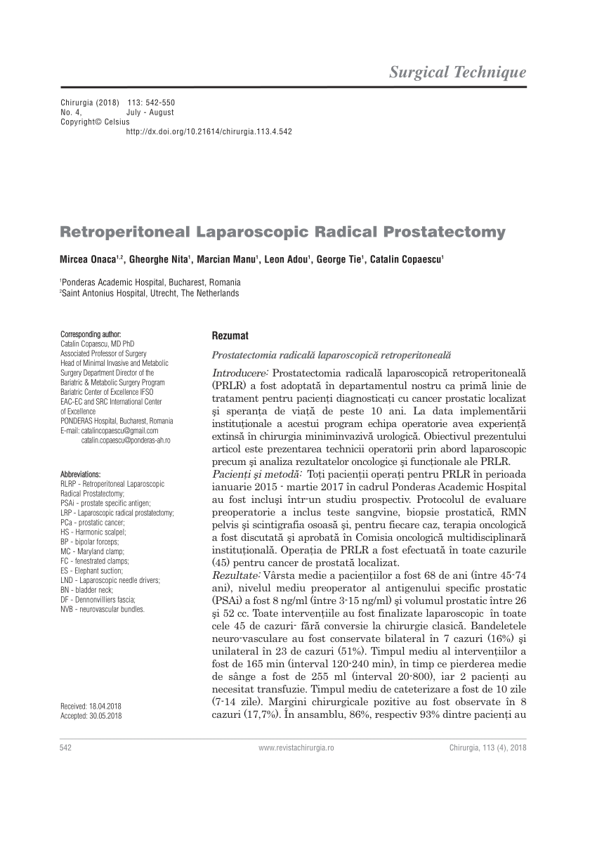 prostatectomie radicala laparoscopica