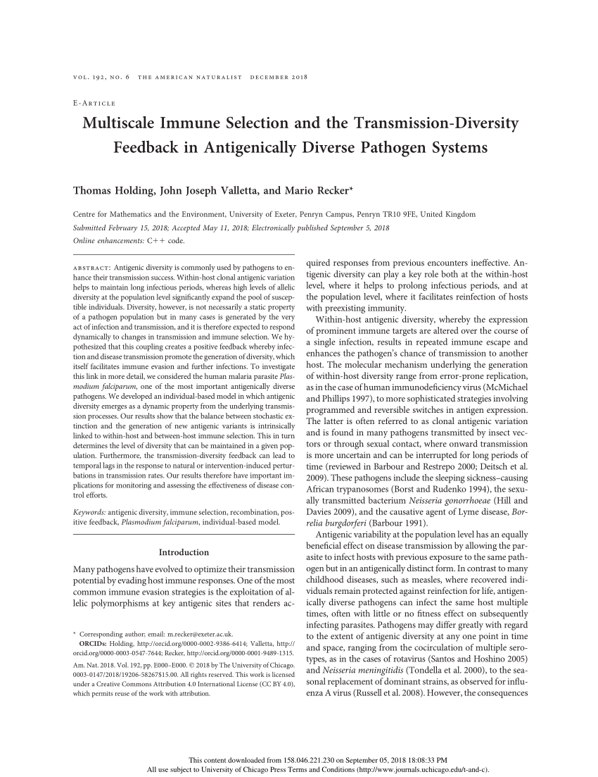 Pdf Multiscale Immune Selection And The Transmission Diversity