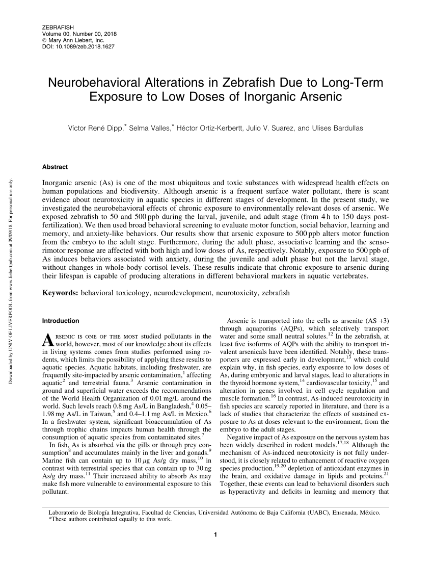 PDF) Neurobehavioral Alterations in Zebrafish Due to Long-Term