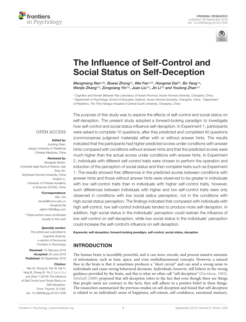 Pdf The Influence Of Self Control And Social Status On Self Deception