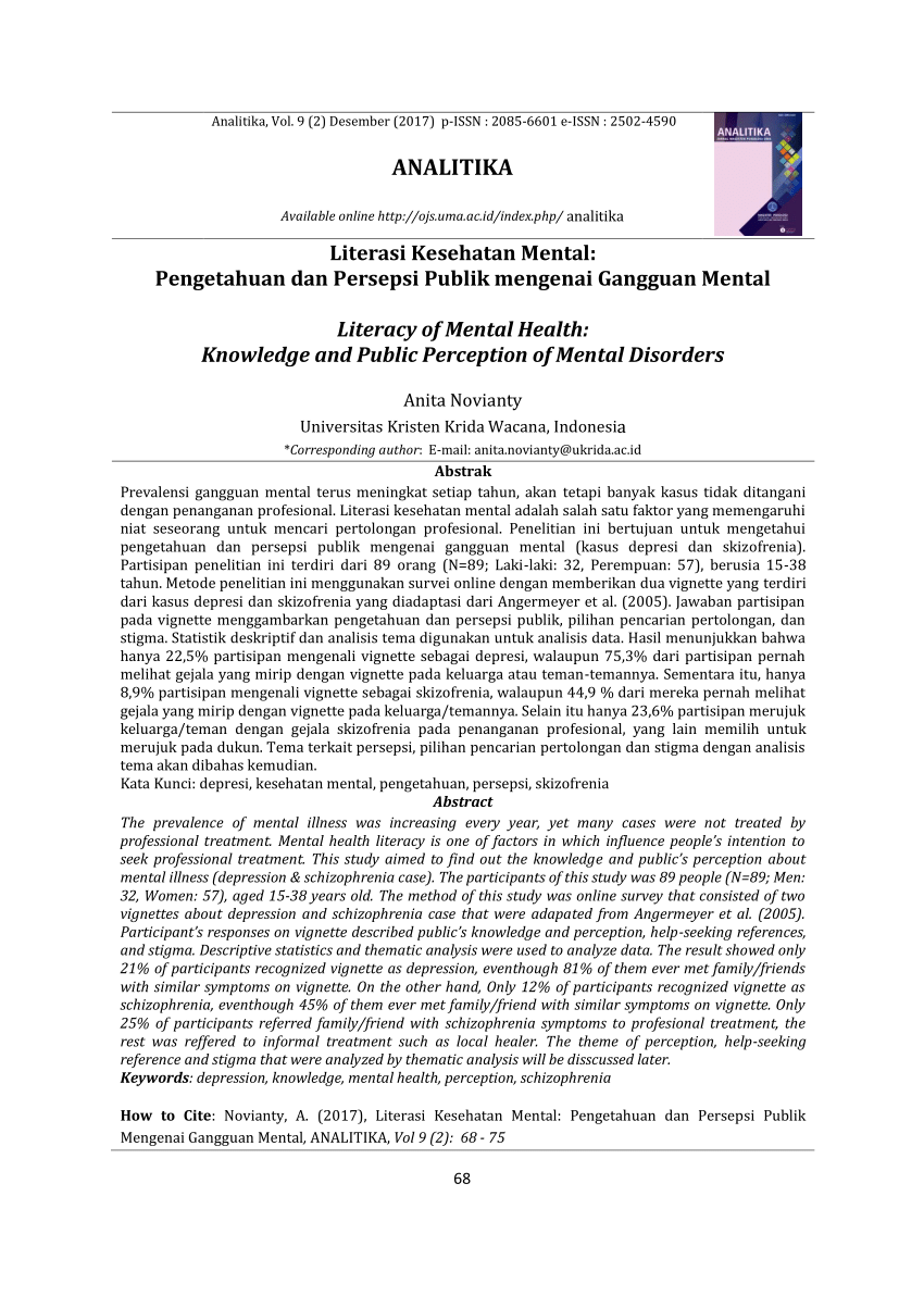 Pdf Literasi Kesehatan Mental Pengetahuan Dan Persepsi Publik Mengenai Gangguan Mental