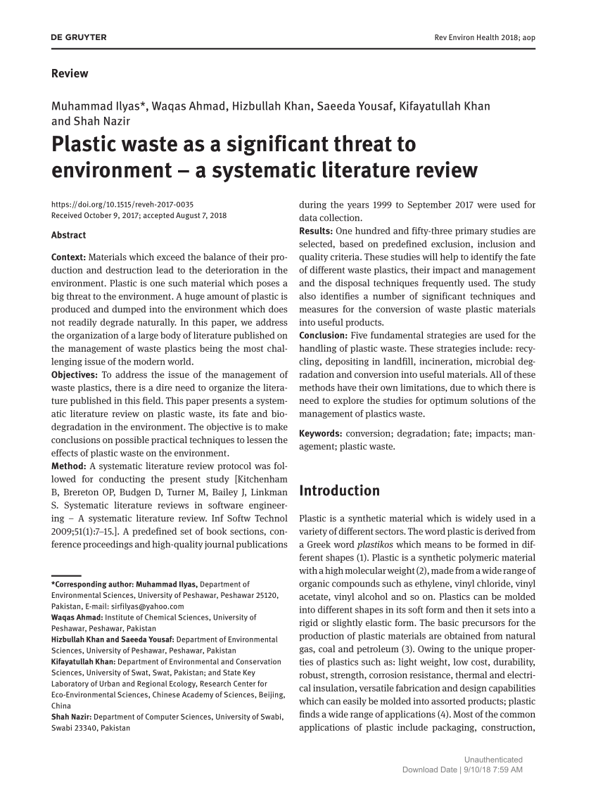 literature review of plastic pollution