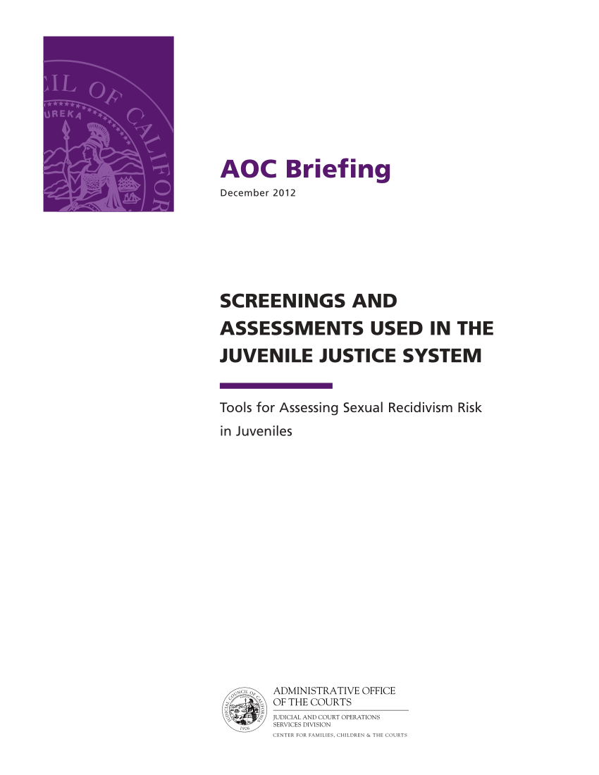 Pdf Screenings And Assessments Used In The Juvenile Justice System Tools For Assessing Sexual 