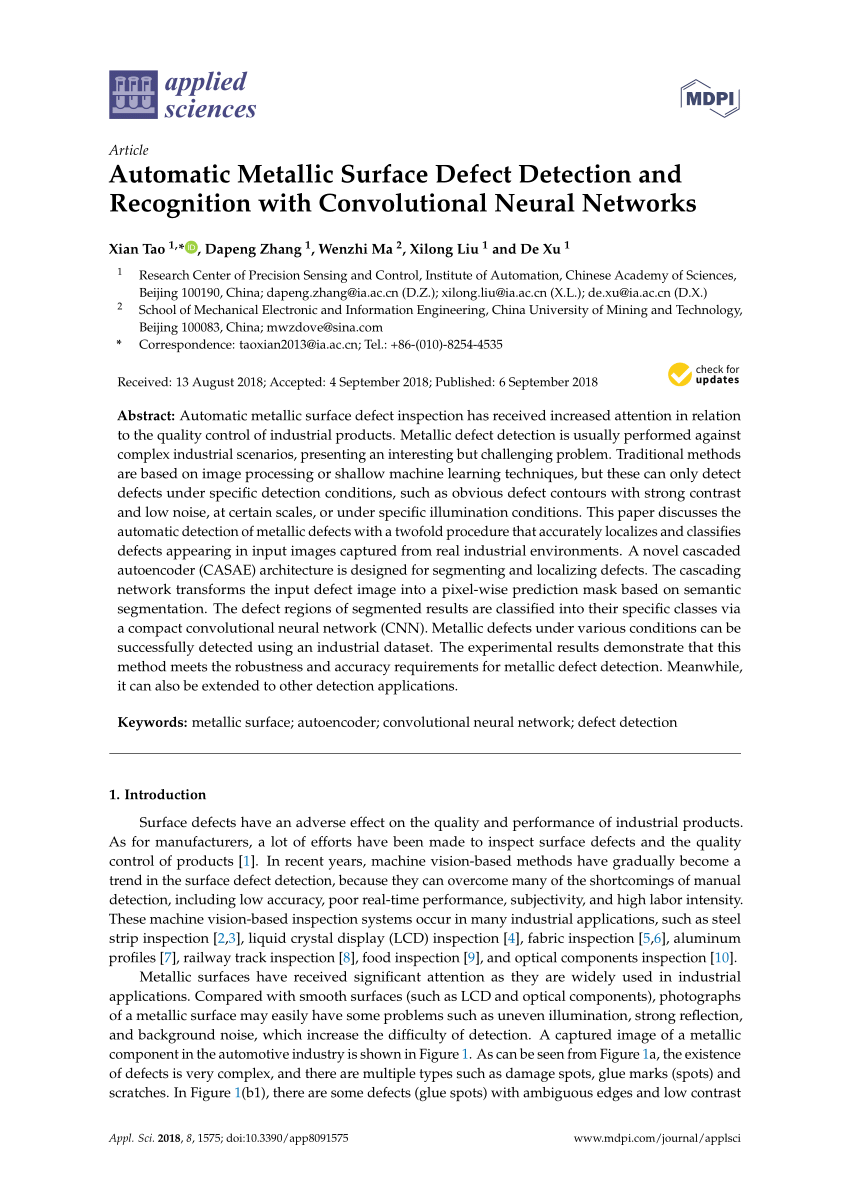 Pdf Automatic Metallic Surface Defect Detection And Recognition With Convolutional Neural Networks
