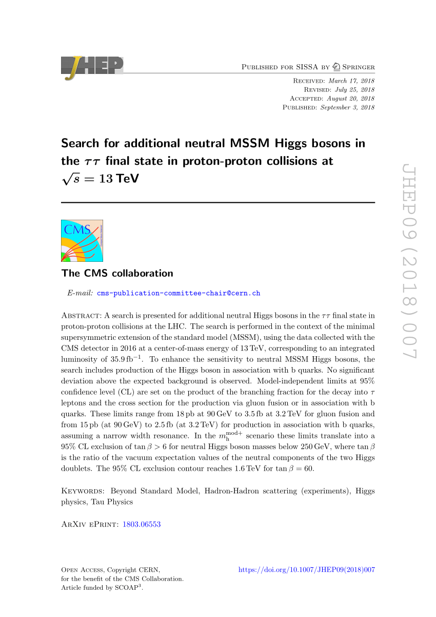 PDF) Search for additional neutral MSSM Higgs bosons in the     ...