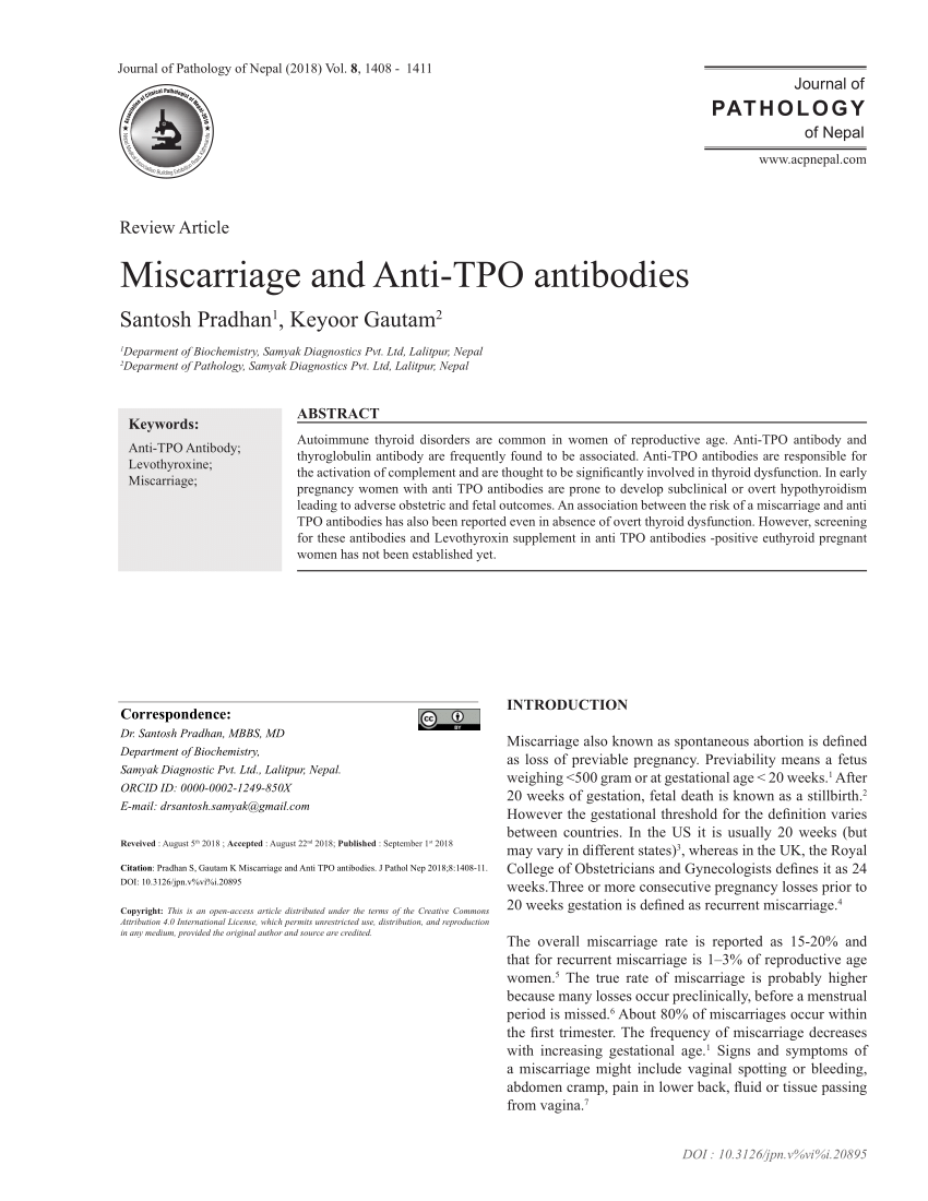 Pdf Miscarriage And Anti Tpo Antibodies