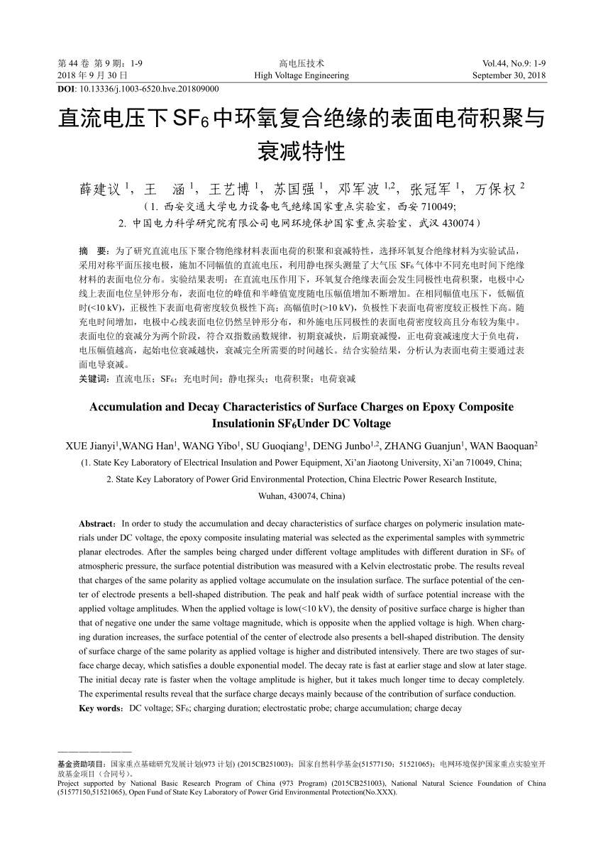 Pdf Accumulation And Decay Characteristics Of Surface Charges On Epoxy Composite Insulation In Sf6 Under Dc Voltage