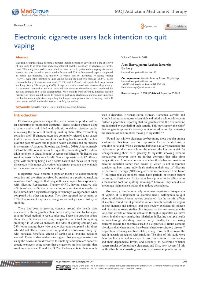 PDF Electronic cigarette users lack intention to quit vaping