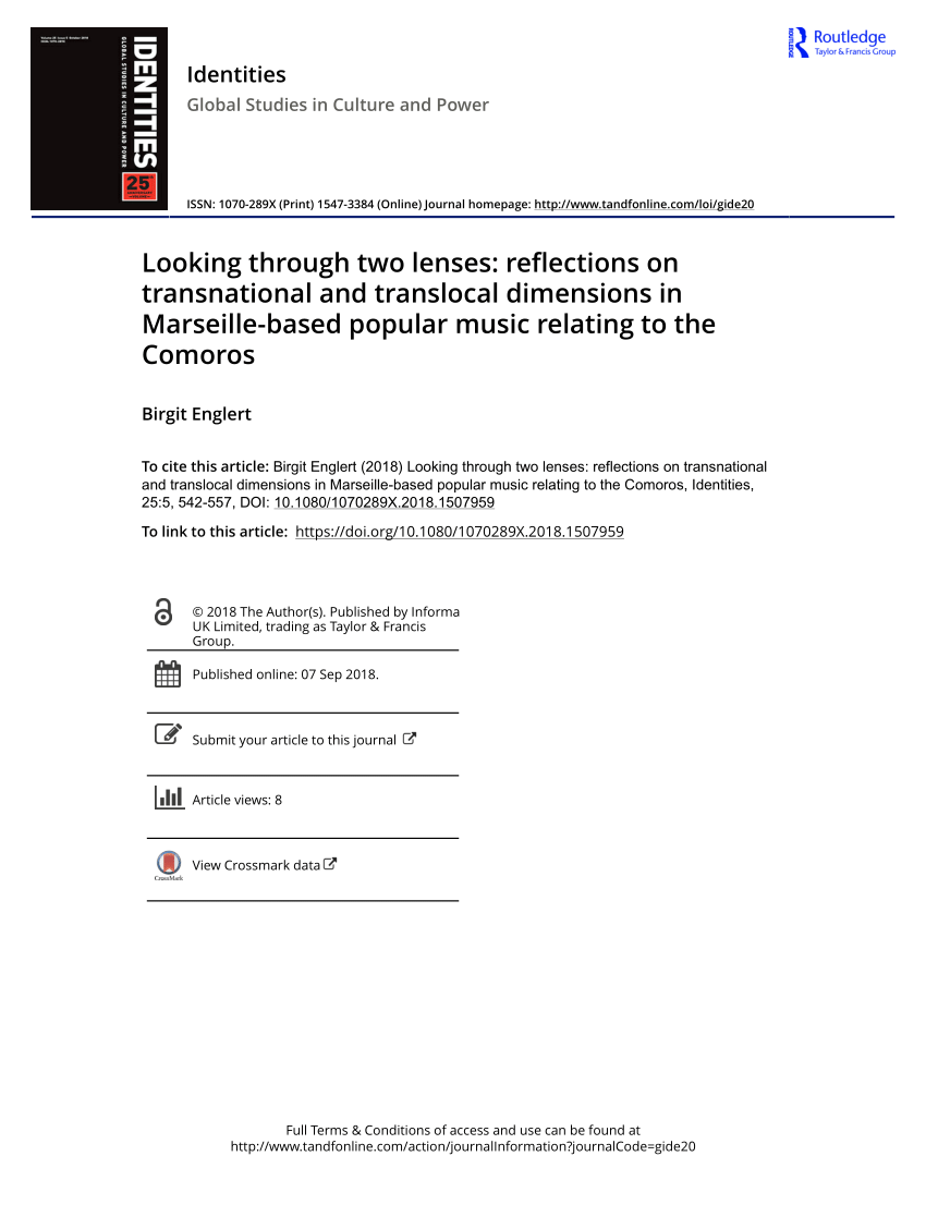 Pdf Looking Through Two Lenses Reflections On Transnational And Translocal Dimensions In Marseille Based Popular Music Relating To The Comoros