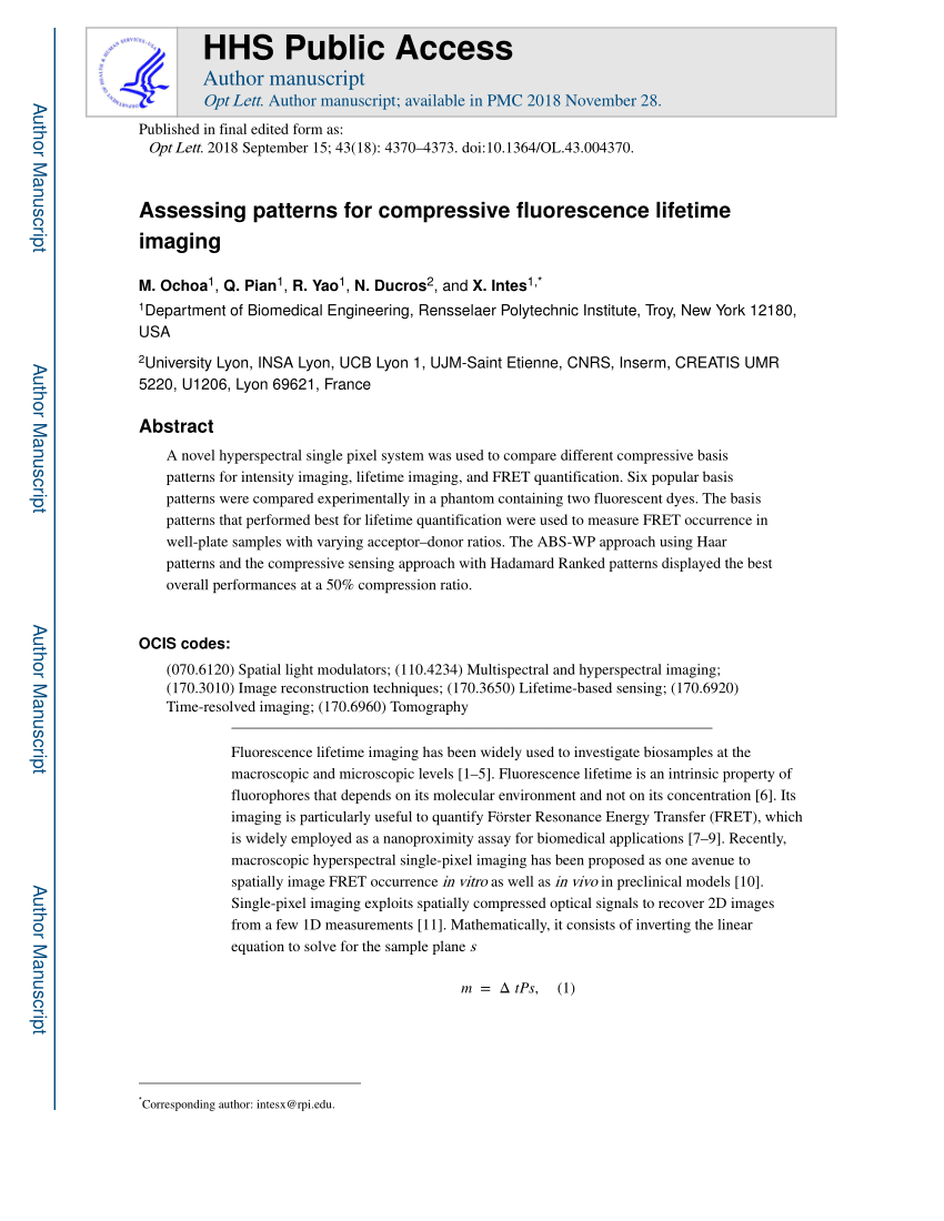 Pdf Assessing Patterns For Compressive Fluorescence Lifetime Imaging