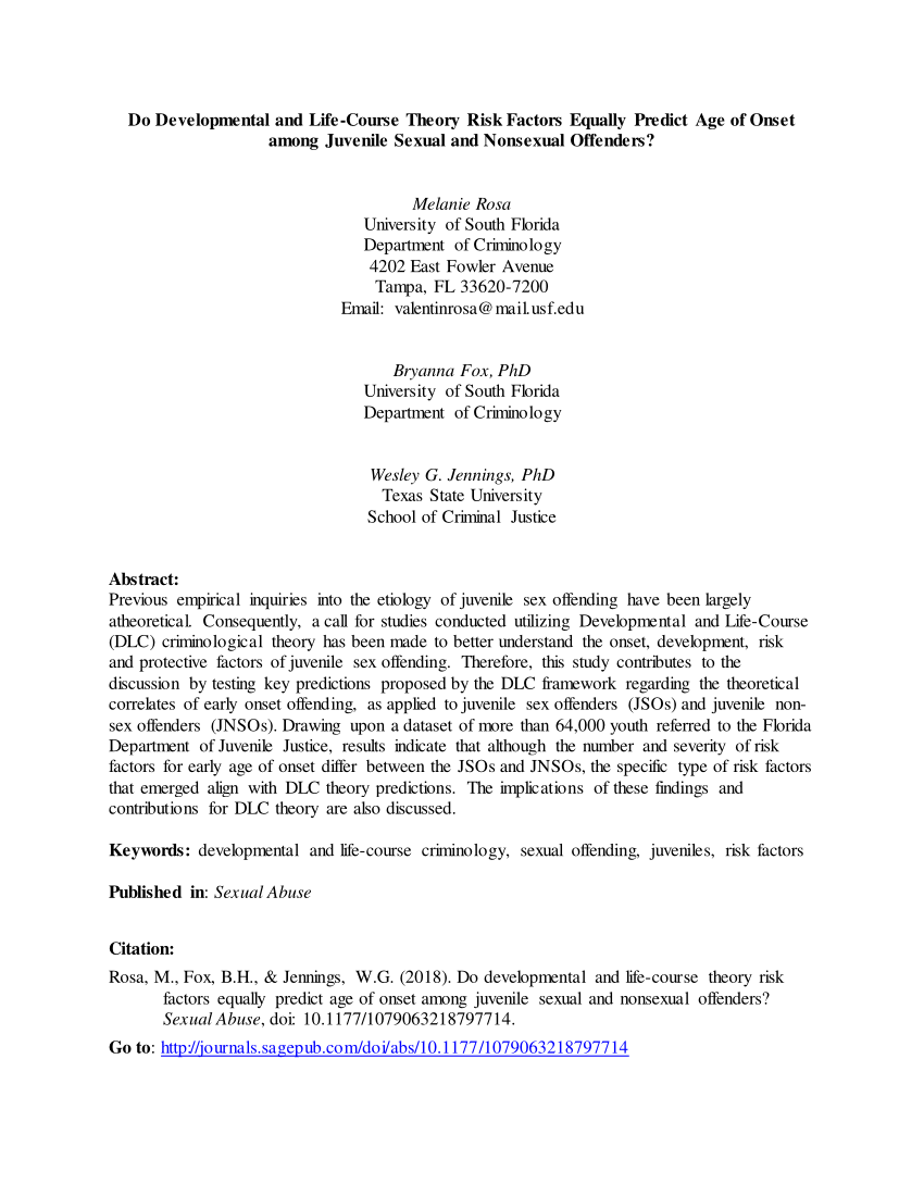 Pdf Do Developmental And Life Course Theory Risk Factors Equally Predict Age Of Onset Among 1826