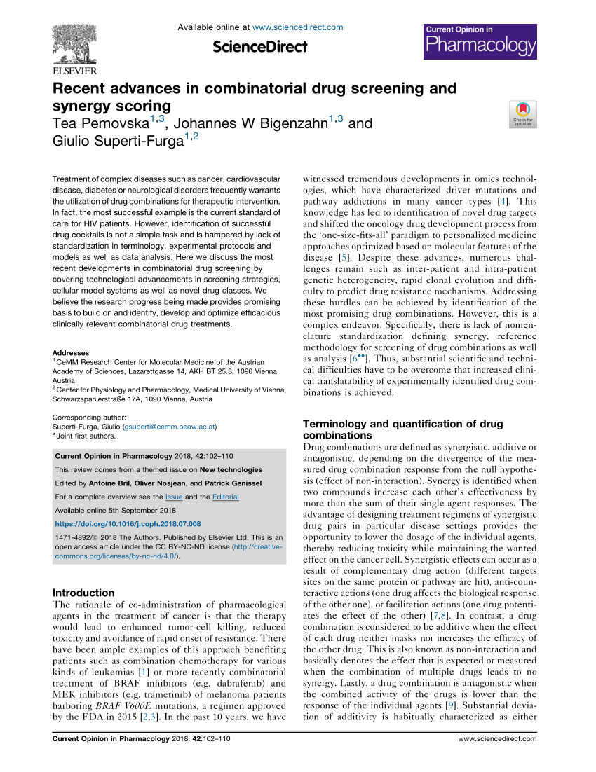 Pdf Recent Advances In Combinatorial Drug Screening And Synergy Scoring 6686