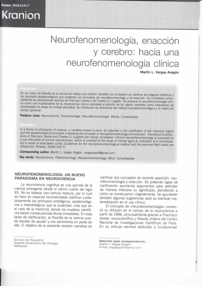 Pdf Neurofenomenología Enacción Y Cerebro Hacia Una - 