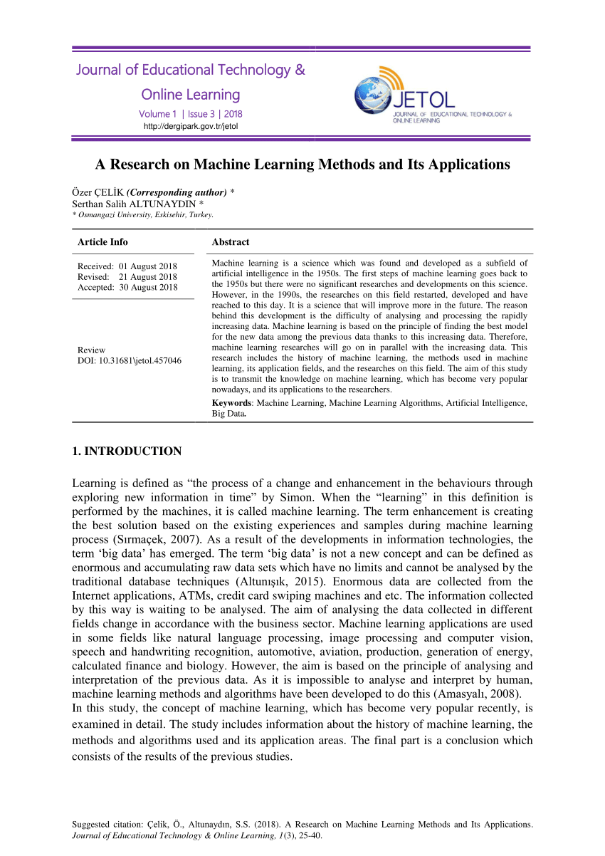 research paper of machine learning