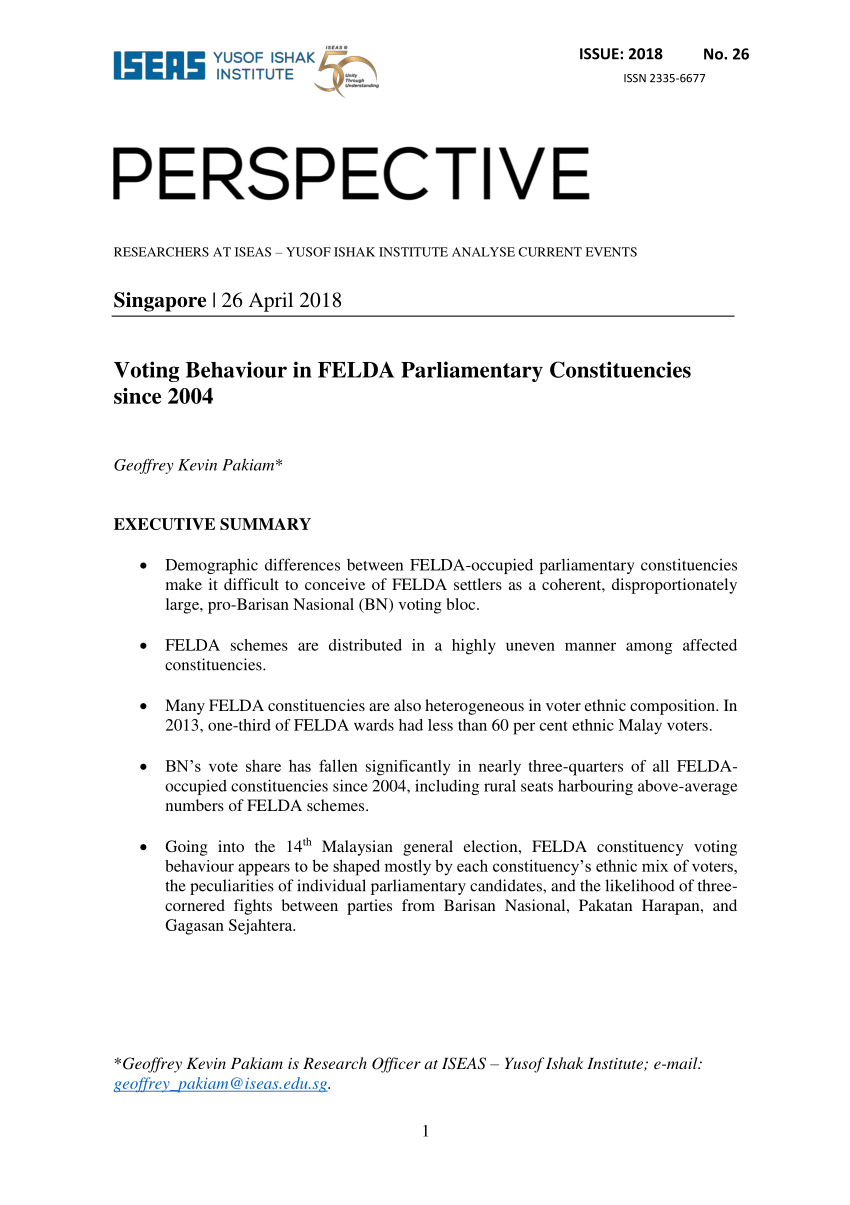Pdf Voting Behaviour In Felda Parliamentary Constituencies Since 2004 Iseas Perspective 26 2018 26 April 2018