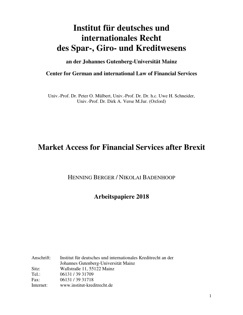 Pdf Market Access For Financial Services After Brexit