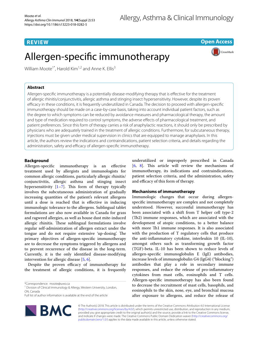 Pdf Allergen Specific Immunotherapy