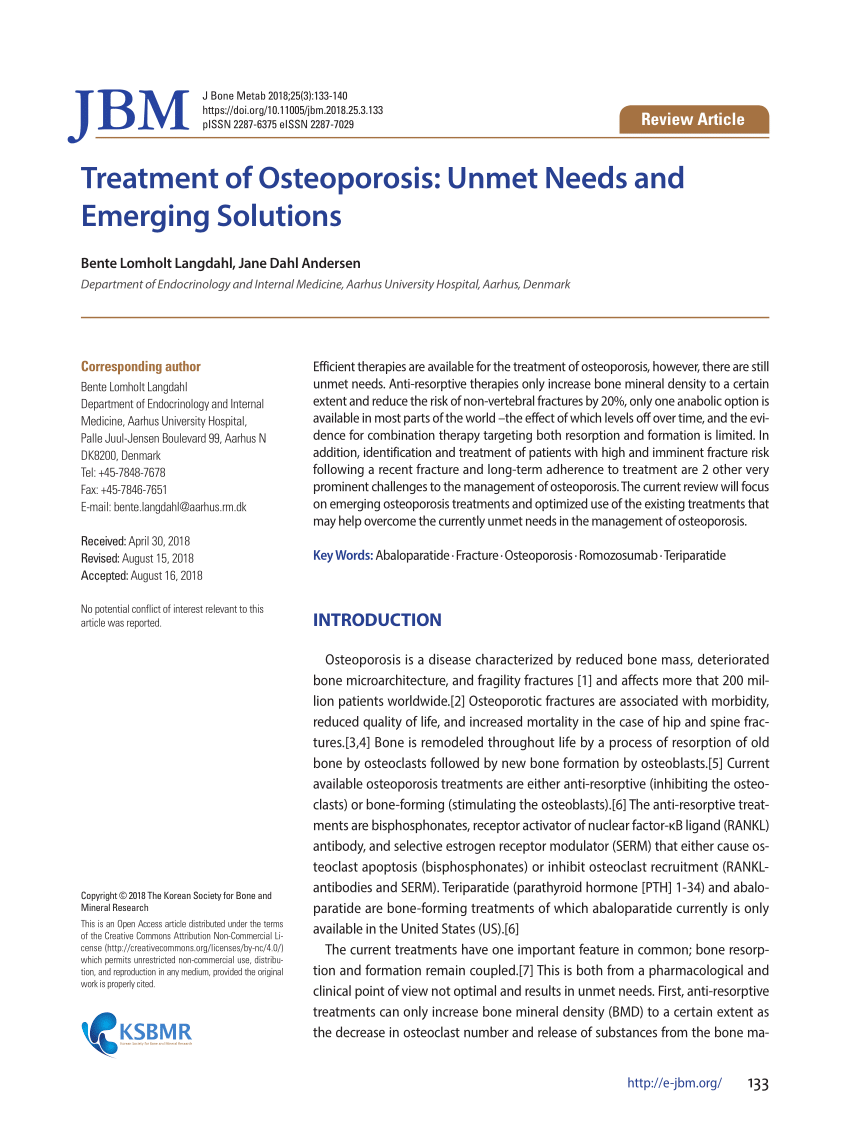 PDF) Treatment of Osteoporosis: Unmet Needs and Emerging Solutions