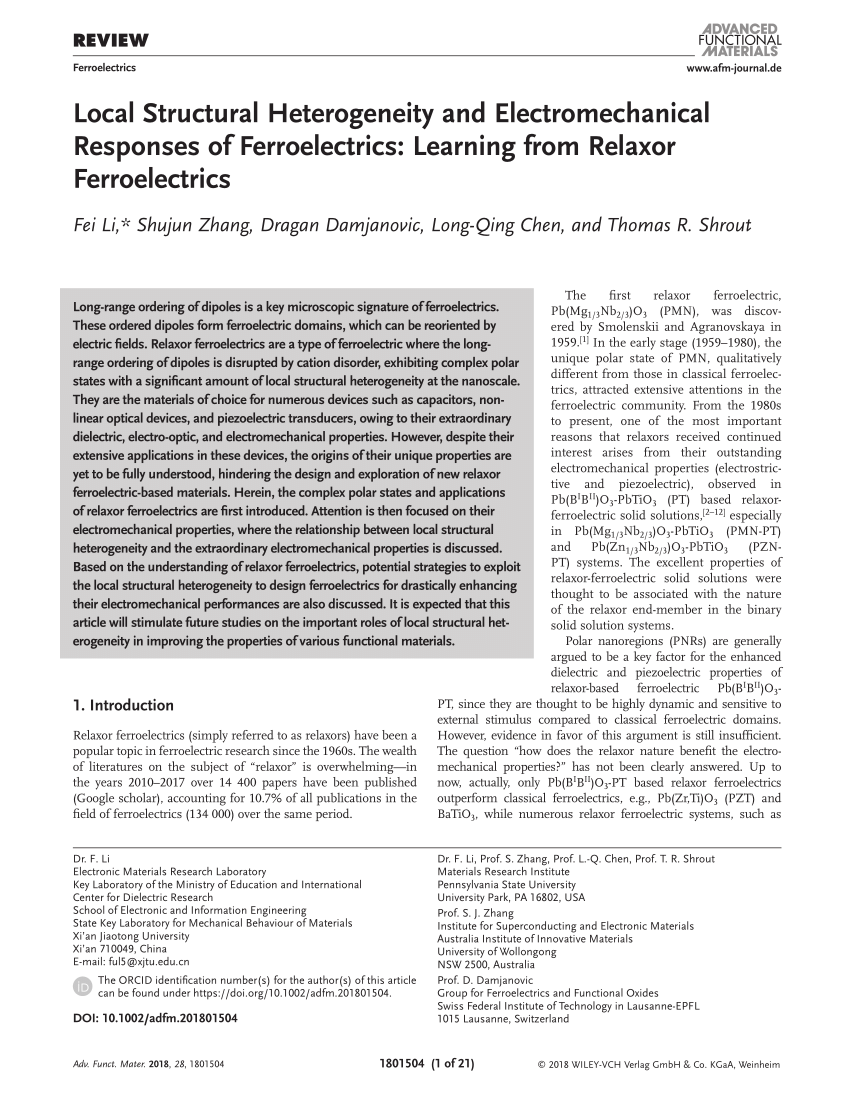 Pdf Ferroelectrics Local Structural Heterogeneity And