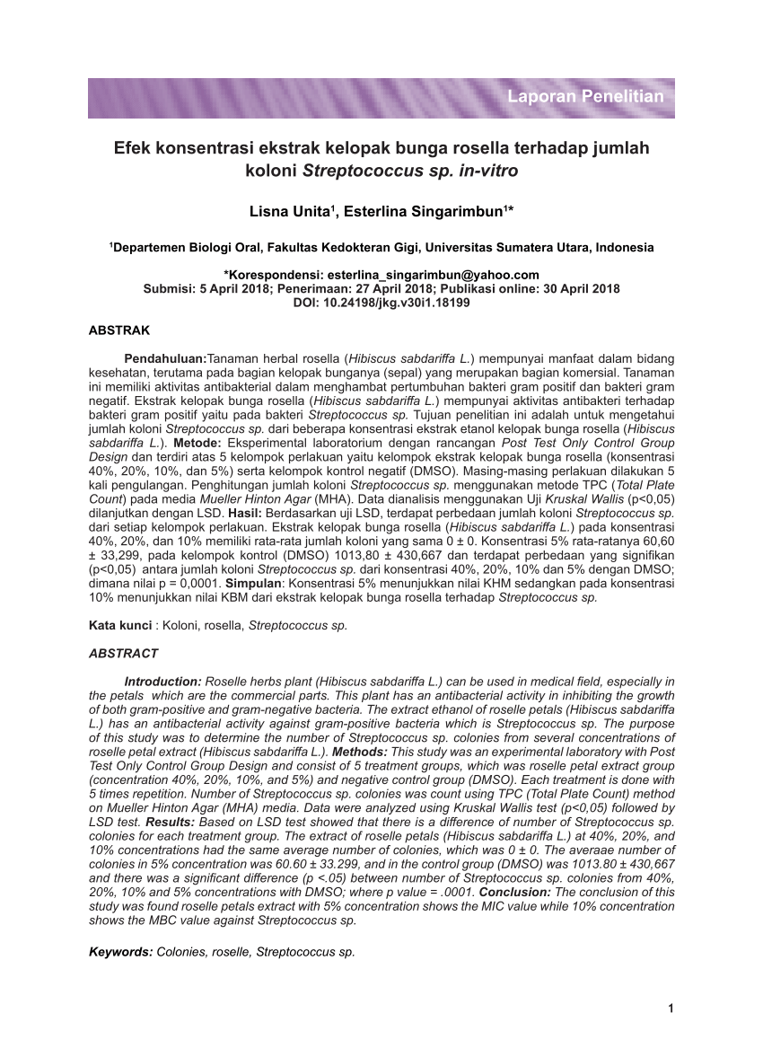  PDF Efek konsentrasi ekstrak  kelopak bunga  rosella  