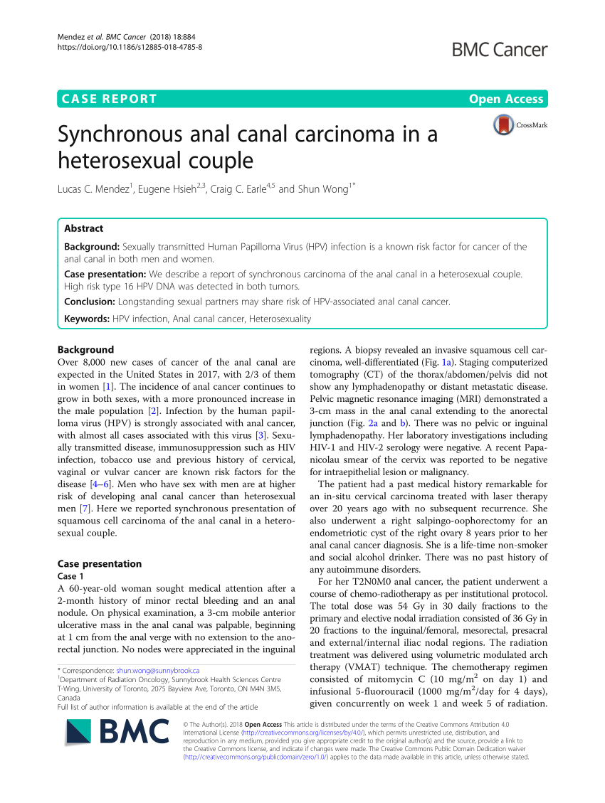 PDF) Synchronous anal canal carcinoma in a heterosexual couple