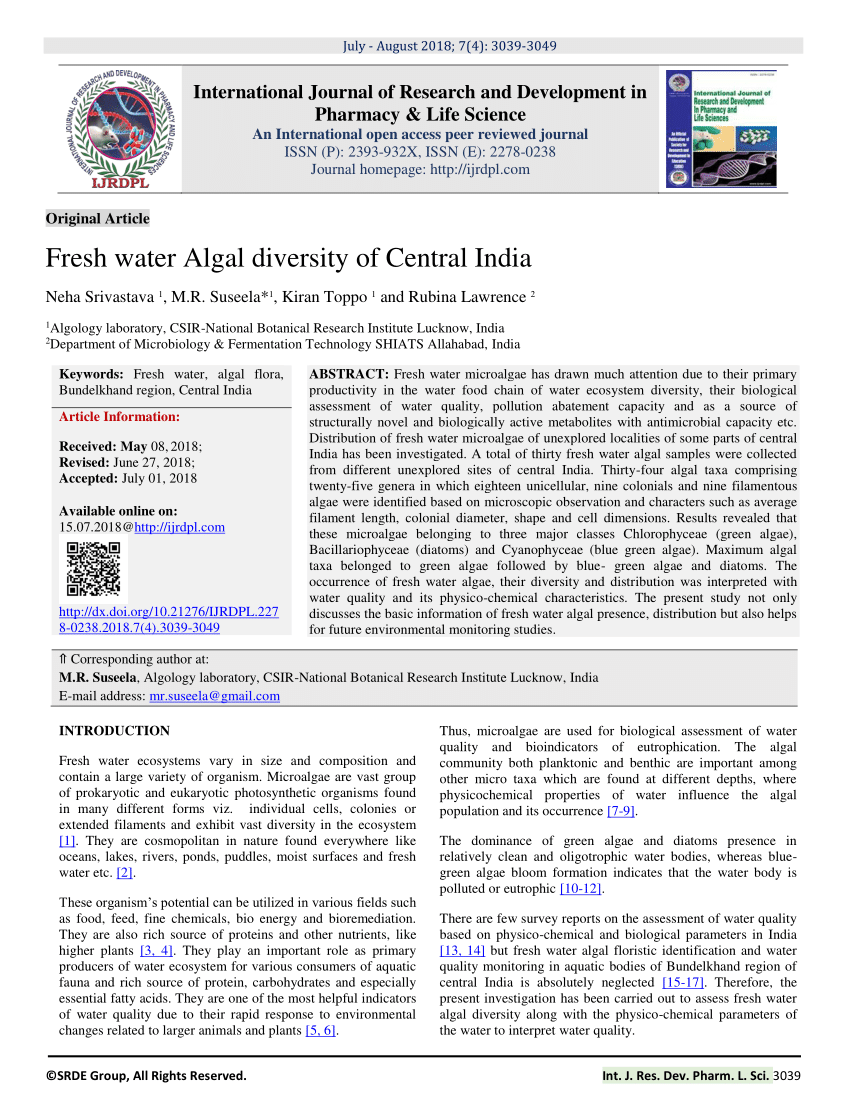 algal diversity research paper